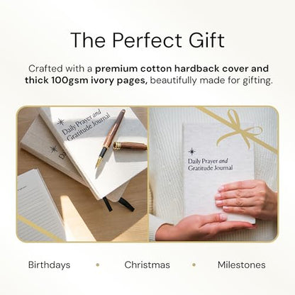 Christian Prayer Journal & Gratitude Journal – Guided Daily Devotional with Bible Verses, Prayer Prompts & Reflection – Faith Journal for Women & Men - color: White Cotton
