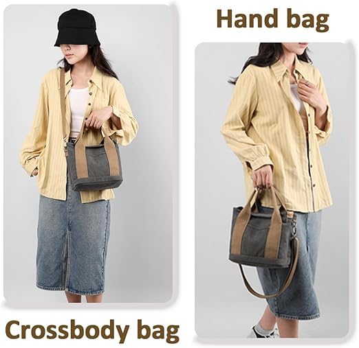 Canvas Tote Bag for Women,Small Totes Bags with Zipper Crossbody Purse with Pockets Large Shoulder Handbag,2 Sizes - color: Denim Black, size: Small