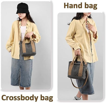 Canvas Tote Bag for Women,Small Totes Bags with Zipper Crossbody Purse with Pockets Large Shoulder Handbag,2 Sizes - color: Denim Black, size: Small