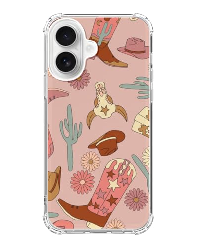 Boho Western Cowgirl Cactus Phone Case Compatible with iPhone 17, Hippie Cowboy Phone Cover for iPhone 17 - color: Cowgirl Boots