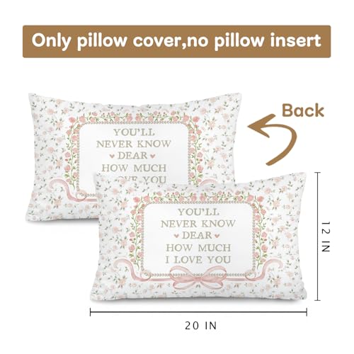Pink Bow Floral Girl Nursery 12x20 Pillow Cover - color: 00-you'll Never Know Dear How Much I Love You(white)
