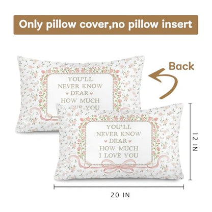 Pink Bow Floral Girl Nursery 12x20 Pillow Cover - color: 00-you'll Never Know Dear How Much I Love You(white)