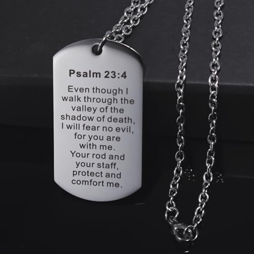 Christian Scripture Religious Dog Tag Necklace,Catholic Bible Verse Baptism Confirmation Sacrament Gifts - style: Psalm 23:4