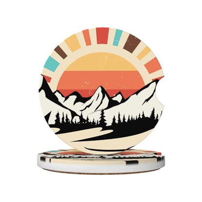 Mountain Sunset Car Cup Holder Coasters 2 Pack 2.63" for Women - color: Orange
