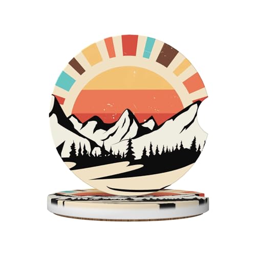 Mountain Sunset Car Cup Holder Coasters 2 Pack 2.63" for Women - color: Orange