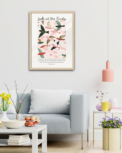 EcoHest 16x20 in Matthew 6:26 Look at the Birds Framed Christian Wall Art - color: Framed Birds, size: 20"L x 16"W