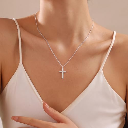 S925 Sterling Silver Cross Necklace for Women - Dainty Cable Chain Cross Pendant Necklaces for Women Trendy Jewelry Christian Baptism Religious Faith Jewelry Gifts 16-22 Inches