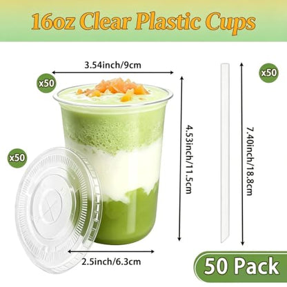 Jnnzzggu 50 Pack Clear Plastic Cups with Lids and Straws,16OZ - size: 50 pack16oz