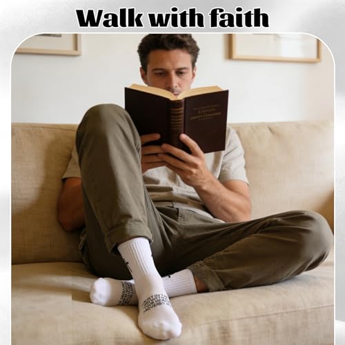 Men Cross Grip Soccer Socks with Bible Verse, 6 Pairs, Size 7-11 - color: Proverbs 3:5 - Black & White