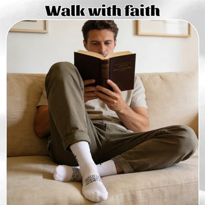 Men Cross Grip Soccer Socks with Bible Verse, 6 Pairs, Size 7-11 - color: Proverbs 3:5 - Black & White