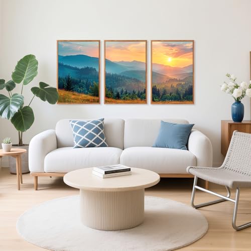 Aurlan 3 Pcs Mountain Sunset Framed Canvas Wall Art 16x24 Inch - color: Boho Mountain Sunset Landscape, size: 16"x24"