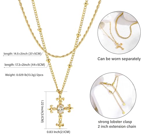 CONRAN KREMIX Waterproof Gold Layered Cross Necklace for Women Non Tarnish,14k Gold Plated Stainless Steel Dainty Cross Necklace Stack Necklaces Set for Women Christian Gifts Jewelry - color: Gold-Cross02
