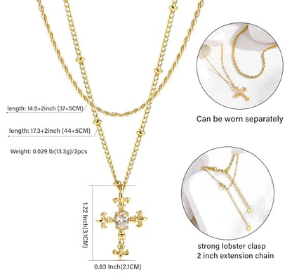 CONRAN KREMIX Waterproof Gold Layered Cross Necklace for Women Non Tarnish,14k Gold Plated Stainless Steel Dainty Cross Necklace Stack Necklaces Set for Women Christian Gifts Jewelry - color: Gold-Cross02