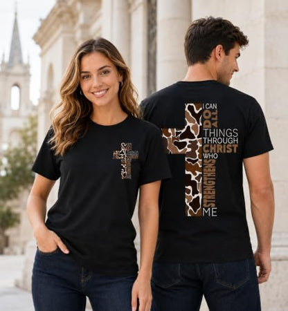 Christian Shirts for Men I Can Do All Things Through Christ Cross T-Shirt - color: Black, size: Medium