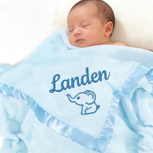 Personalized Baby Blanket with Embroidered Name,Custom Baby Receiving Blankets Soft Fleece Toddler Blanket for Newborn Baby Boy Shower Gifts -36" x 36" - color: Blue