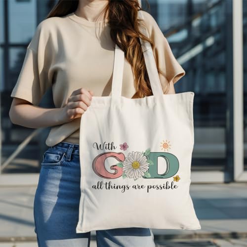 Christian Canvas Totes, Faith Tote Bag, Reusable Cloth Cotton Tote Bags, Floral Women Canvas Bag, Casual Cotton Tote Bag for Work, Travel & Daily Use, Christian Gift for Her Women
