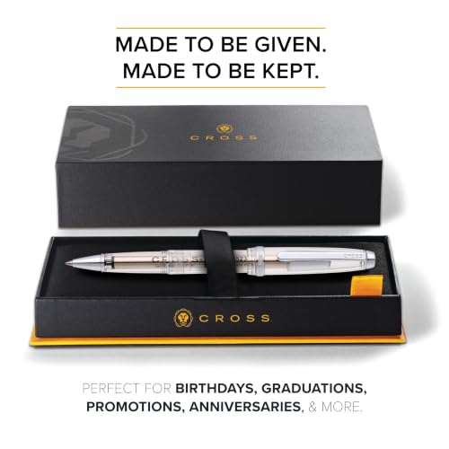 Cross Lume Translucent Translucent Clear Resin Rollerball Pen - Chrome-Plated Appointments - Black Medium Gel Rollerball - 0.40mm Line Width - Lifetime Mechanical Warranty - color: Clear
