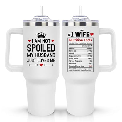 LHSCVUFASC 40 Oz Tumbler Cup With Handle And Straw - Wives Coffee Mug - Gifts For Wife From Husband, Wedding Anniversary, Birthday, Mother's Day, Christmas, Valentine's Day - color: Wife White