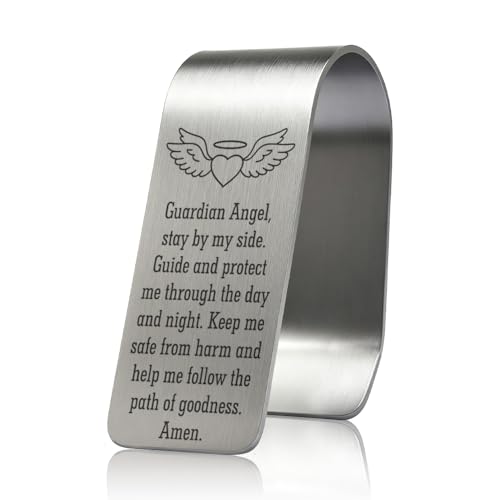 Guardian Angel Stay by My Side Guide and Protect Me Engraved Stainless Steel Car Visor Clip, Inspirational Guardian Angel Safe Driving Gifts for Family Friend Driver, Drive Safe Gifts - color: silver029