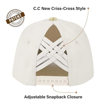 C.C Women's Criss-Cross Ponytail Trucker Hat - Snapback, One Size - color: Ditsy Flower-beige