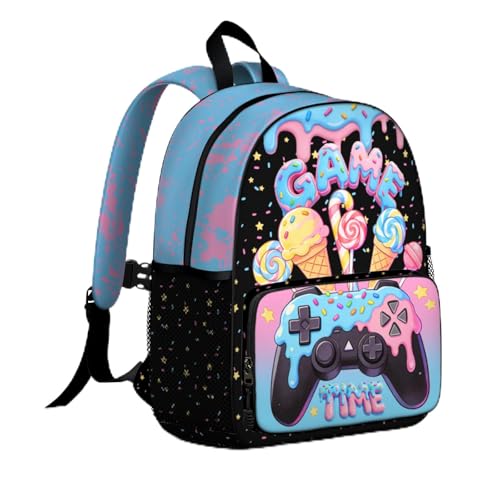 Gamepad Kids Backpack for Boys 6-8 Blue Ice Cream Drip Preschool Elementary School Backpack for Boys and Girls Toddler Backpacks Boy for Kindergarten Small Bookbag for Daycare Travel - color: Game