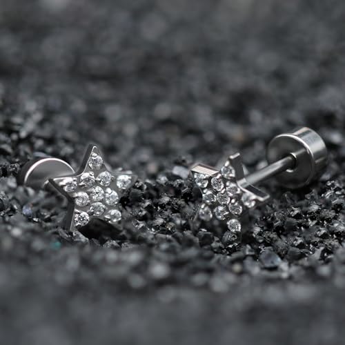 XUU 20G Flat Back Stud Earrings ASTM F136 Titanium - color: silver star