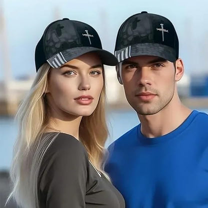 Christian Hats for Men, Three Nails Cross Embroidered Faith Baseball Cap - color: Black