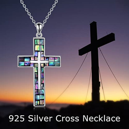YFN Cross Necklace Sterling Silver Religious Cross Pendant Jewelry Christian Gifts for Women Men - style: A. Abalone Shell