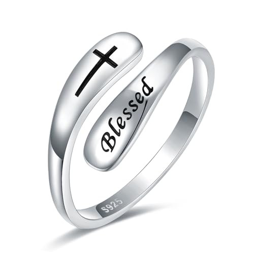 925 Sterling Silver Inspirational Adjustable Rings - Personality Encouragement Jewelry Gift For Women - style: Blessed