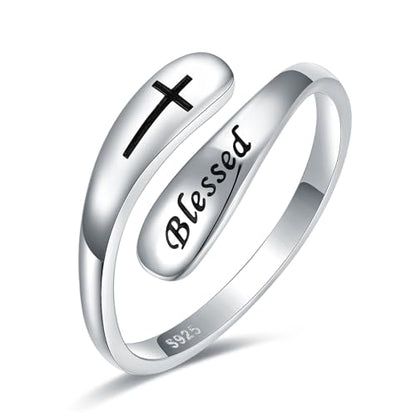 925 Sterling Silver Inspirational Adjustable Rings - Personality Encouragement Jewelry Gift For Women - style: Blessed