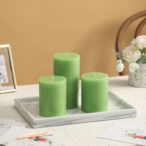 3x4 Inch Green Pillar Candles Set of 3 - Decorative Unscented Pillar Candle - Spring Easter Green Candles, Long Burning Dripless Smokeless Candle for Wedding Table Decor - color: Green, size: 3x4