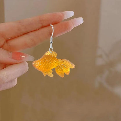 Anmpab Beach Funny Cute Goldfish Dangle Drop Earrings Lovely Resin Transparent Fish Earrings for Women - color: Orange