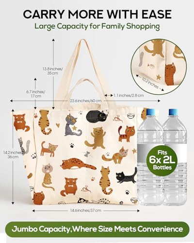 Miss Adola Cute Extra Large Canvas Grocery Tote Bag - color: Cats