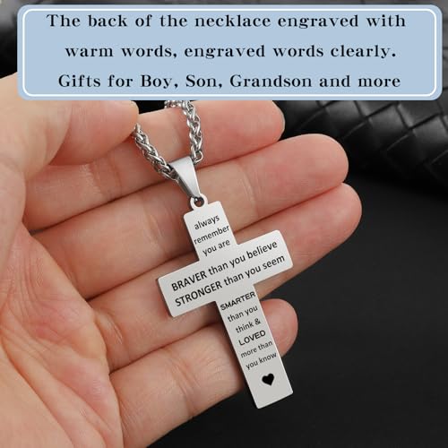 Baseball Cross Necklace for Men, Bible Verse Pendant Gifts for Birthday Christmas, Baptism Christian Religious Baseball Accessories Stuff Gifts - color: Silver, style: Always Remember