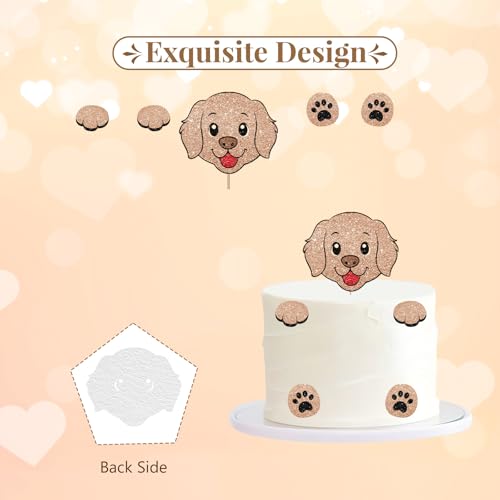 Puppy Dog Cake Topper, Dog Birthday Cake Decor, Brown Glitter Golden Retriever Paw Cake Topper for Boy, Pet Themed Birthday/Adoption Day Party Decoration - style: Puppy Dog