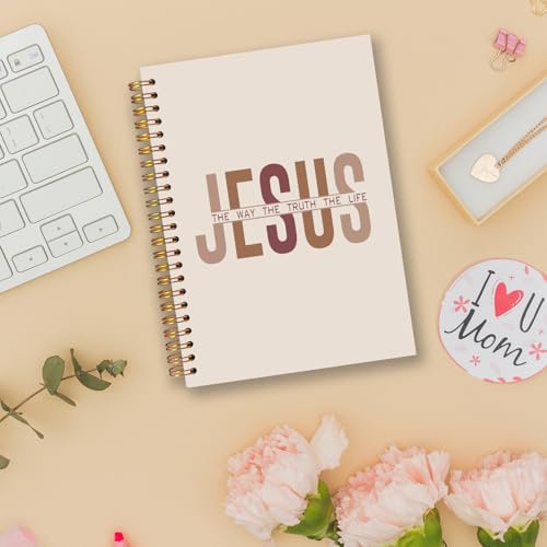 Jesus Christian Spiral Notebooks, the Way Truth Life Bible Verse Journal, Jesus Journals for Writing, Christian Gifts for Women Men, Religious Notebook for Note Taking, 5.5x8.3 Inch - color: white Bible Notebook-11