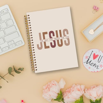 Jesus Christian Spiral Notebooks, the Way Truth Life Bible Verse Journal, Jesus Journals for Writing, Christian Gifts for Women Men, Religious Notebook for Note Taking, 5.5x8.3 Inch - color: white Bible Notebook-11
