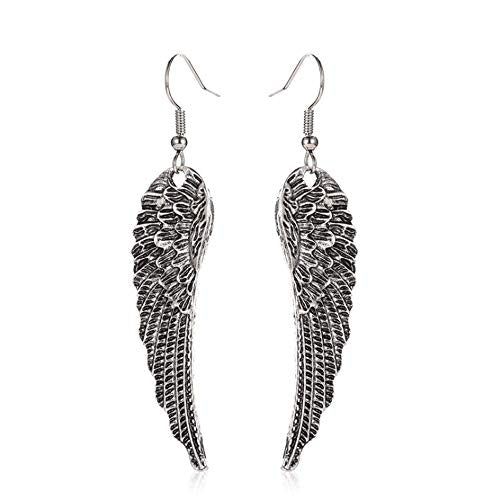 KaFu Vintage Angel Wing Earrings Silver Plated Long Angel Feather Charm Dangle Drop tassel Earring for Women Girls Jewelry Gifts