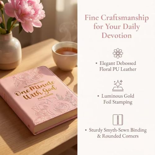 One Minute With God 365 Daily Devotional Journal for Women,Prayer Journal for Women, Pink Premium Leather Cover