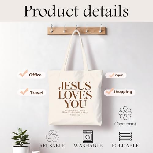 Christian Canvas Tote Bag for Women, Inspirational Faith Shoulder Bag - color: Jesus 03