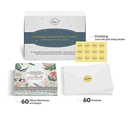 Dessie 60 Unique Bible Verse Cards With Envelopes and Gold Seals. Scripture Cards With 60 Different Designs and Inspirational Bible Verses. Christian Greeting Cards Assortment. - color: Religious - 60 Large