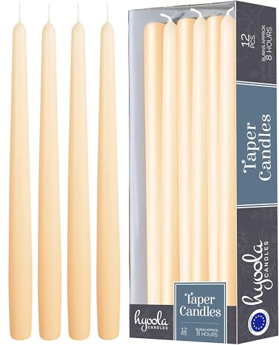 Hyoola Tall Taper Candles - 10 Inch Cream Dripless, Unscented Dinner Candle, Paraffin Wax with Cotton Wicks - 8 Hour Burn Time (Pack of 12) - size: 10 inch