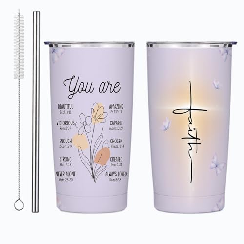 Christian Gifts for Women Stainless Steel Tumbler 20oz with Lid and Straw - color: Multi 1368