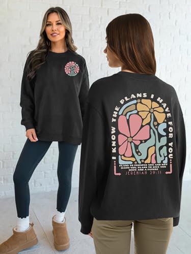 Christian Sweatshirts for Women Jesus Faith Pullover Long Sleeve - color: D-dark Grey, size: Small