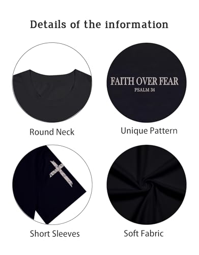 Christian Shirts for Women Religious Faith Shirt Jesus Cross Casual Tops - color: Black-d, size: Large