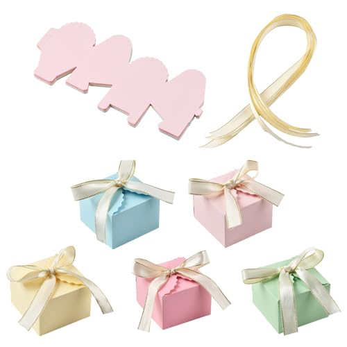 Airssory Candy Boxes, Bowknot Square Wavy Pattern, 30 Pieces, 5 Assorted Styles, 6.5 x 6.5 x 4.5 cm, for Birthday Party Favors, Wedding Treats, Gift Packaging - color: Candy Boxes