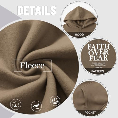 Wrenpies Faith Over Fear Hoodie for Women Christian Jesus Bible Verse Sweatshirt God Religious Oversized Tops - color: Coffee, size: X-Large