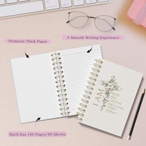 WFSM Inspirational Notebook - Christian Gifts, Daily Prayer Journal, Prayer Notebook, Spiral Bible Notebook, Christian Gifts Journal, Daily Prayer Journal, Christian Notebook for Women, 5.5x8.3 Inches - color: Flora Cross