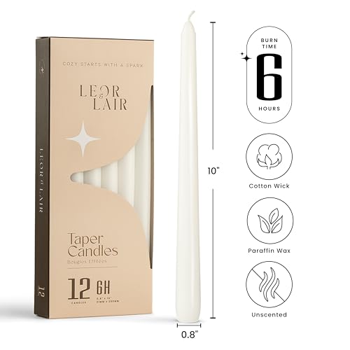 Leor & Lair White Taper Candle, 12 Pack, 10" Tall Candlesticks - color: White