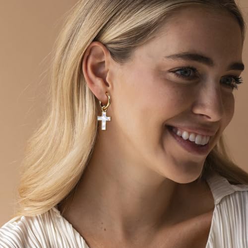 Natural White Sea Shell Long Pendant Earrings for Women Iridescent Elegant 18K Gold-Plated Titanium Steel Jewelry Minimalist & Unique - color: 4022-Gold